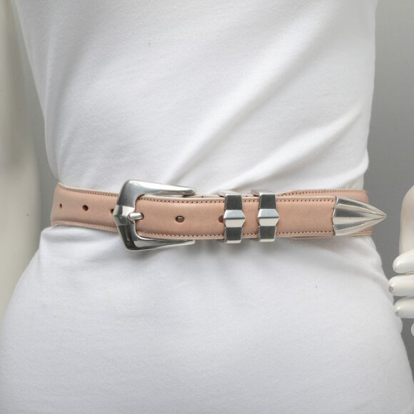 Bench Craft Leather Belt Beige Silver Buckle Double Loop Metal Pointed Tip 38 - Picture 4 of 10
